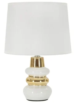 Lampe de table Liara Céramique Blanche et Dorée abat-jour en Tissu Blanc