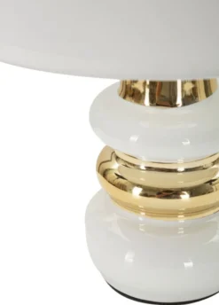 Lampe de table Liara Céramique Blanche et Dorée abat-jour en Tissu Blanc