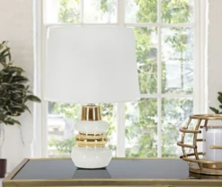 Lampe de table Liara Céramique Blanche et Dorée abat-jour en Tissu Blanc