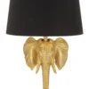 Lampe de table éléphant métal noir et abat-jour tissu noir