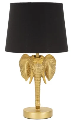 Lampe de table éléphant métal noir et abat-jour tissu noir