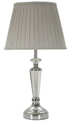 Lampe de table métal argenté abat-jour tissu gris
