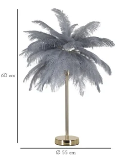 Lampe de table métallique doré abat-jour plumes blanches