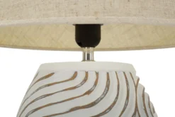 Lampe de table Oblix résine gravée blanche abat-jour tissu gris clair