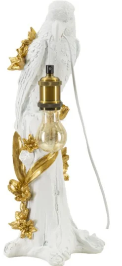 Lampe de table Perroquet résine blanche décorations dorées