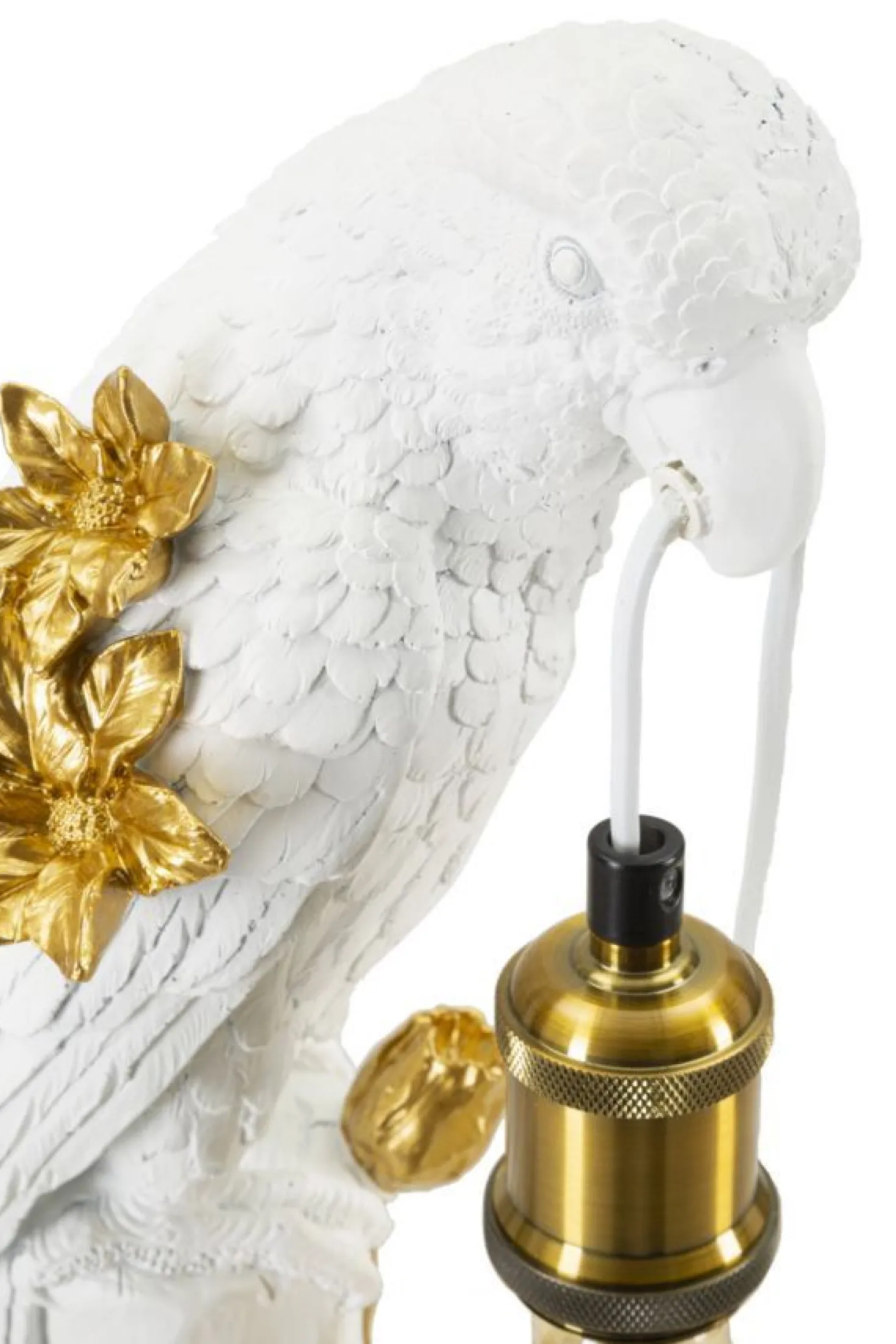 Lampe de table Perroquet résine blanche décorations dorées