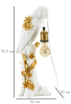 Lampe de table Perroquet résine blanche décorations dorées