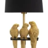 Lampe de table Perroquets métal doré abat-jour tissu noir