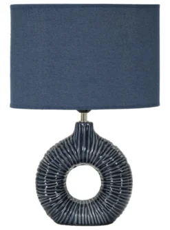 Lampe de table Seta Céramique Bleue abat-jour Tissu Bleu