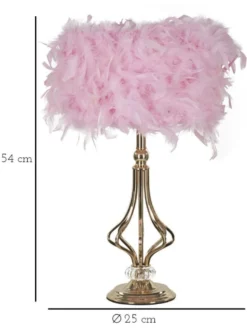 Lampe de table Tarty Métal Doré Abat-jour plumes Roses