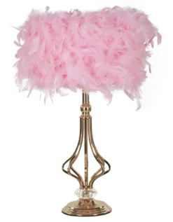 Lampe de table Tarty Métal Doré Abat-jour plumes Roses