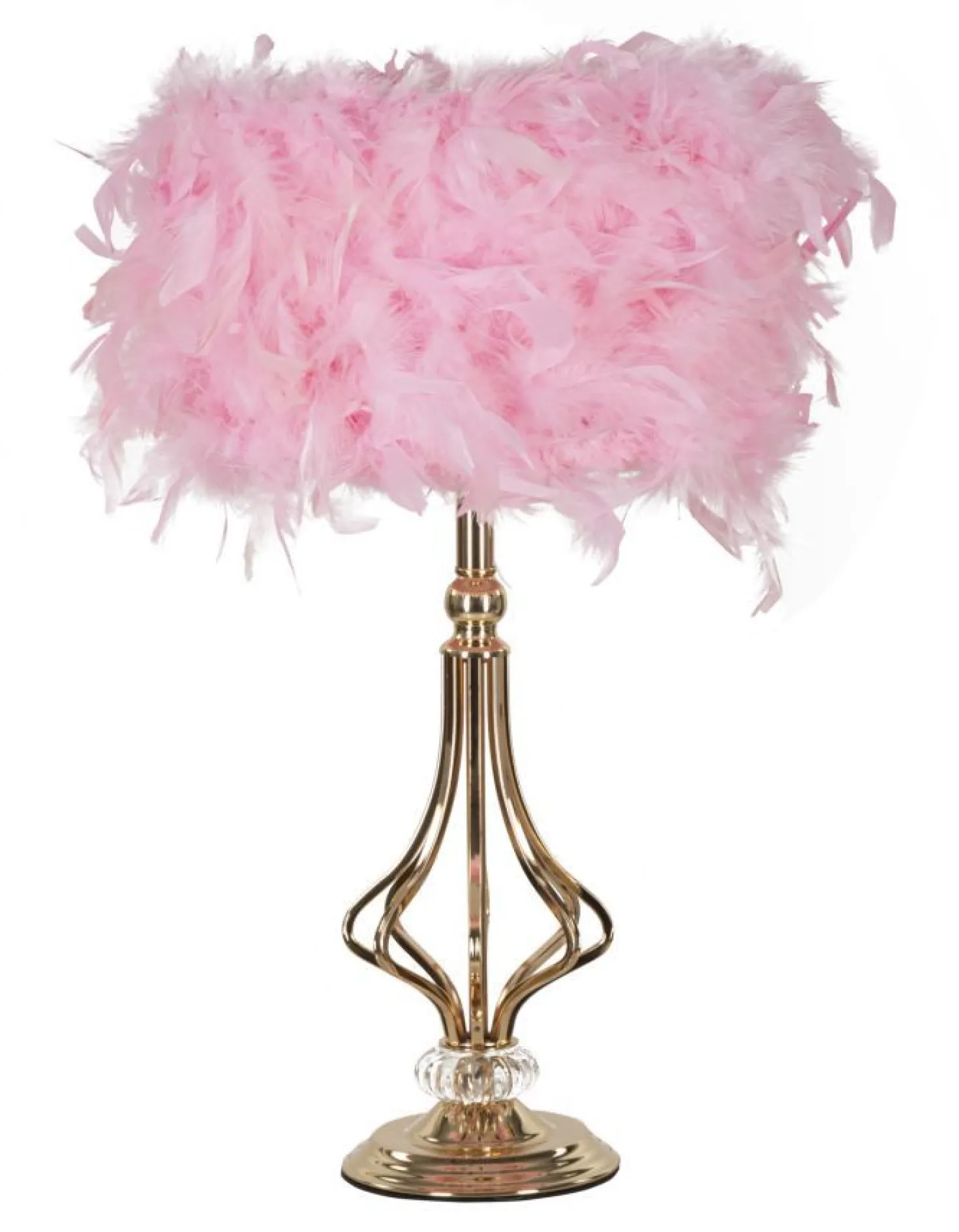 Lampe de table Tarty Métal Doré Abat-jour plumes Roses