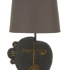 Lampe de table Tribal Polyrésine Noir abat-jour Tissu Gris