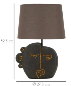 Lampe de table Tribal Polyrésine Noir abat-jour Tissu Gris