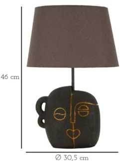 Lampe de table Tribal Résine noire abat-jour Tissu gris