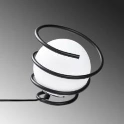 Lampe à poser Addituma Verre Blanc et Métal spiral Noir