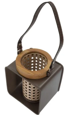 Lanterne métal et bois design 19ème siècle finition multicolore