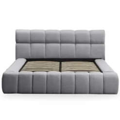 Lit-coffre avec rebords matelassés Challow 140x190cm Tissu Gris foncé