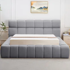 Lit-coffre avec rebords matelassés Challow 140x190cm Tissu Gris foncé