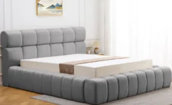 Lit-coffre avec rebords matelassés Challow 180x200cm Tissu Gris foncé