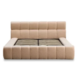 Lit-coffre avec rebords matelassés Challow 160x200cm Tissu Bouclette Beige