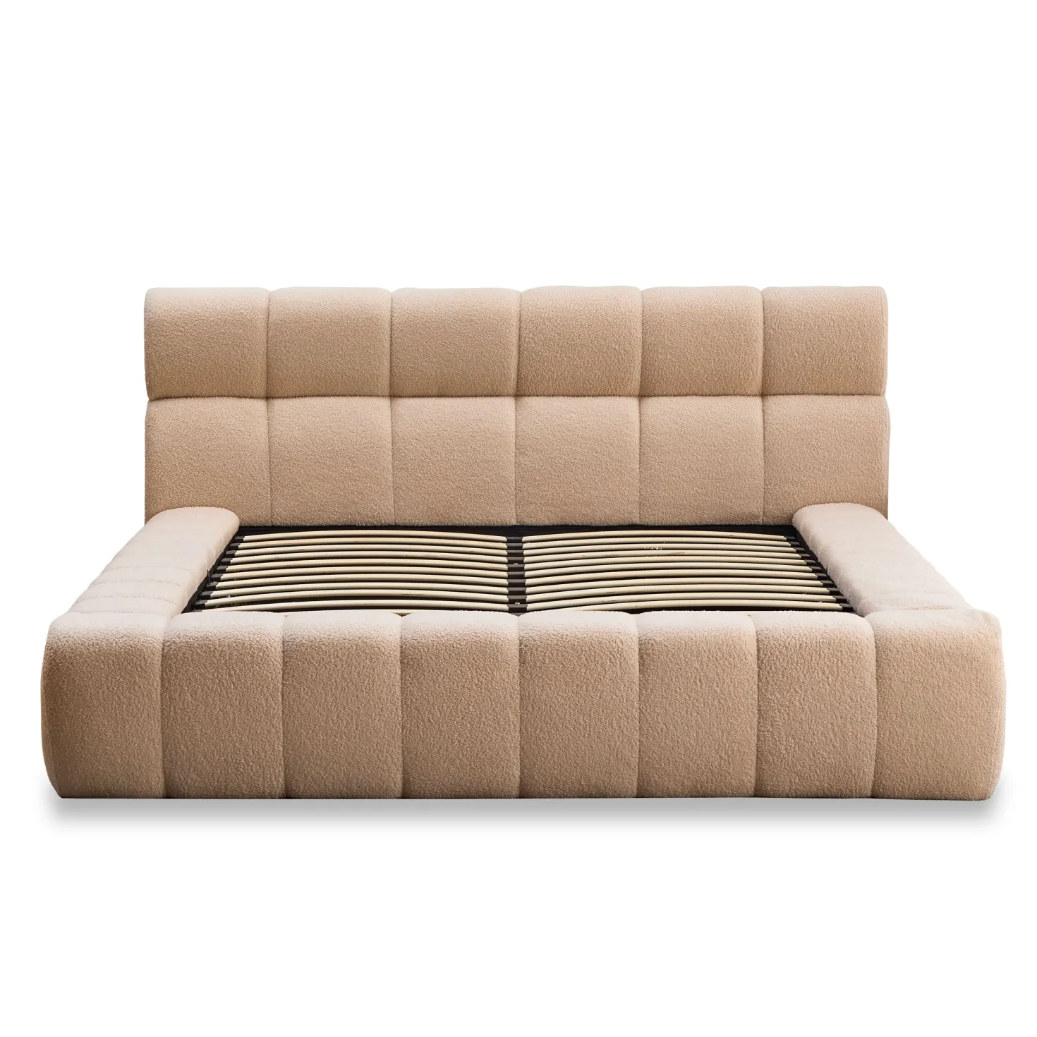 Lit-coffre avec rebords matelassés Challow 160x200cm Tissu Bouclette Beige