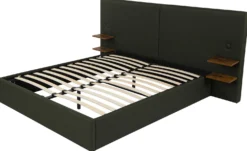 Lit-coffre complet avec tablettes et ports USB intégrés Lukas 180x200cm Tissu Vert