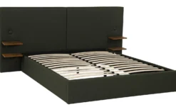 Lit-coffre complet avec tablettes et ports USB intégrés Lukas 180x200cm Tissu Vert