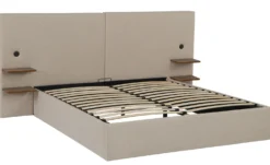 Lit-coffre complet avec tablettes et ports USB intégrés Lukas 160x200cm Tissu Taupe clair