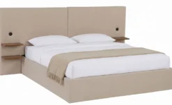 Lit-coffre complet avec tablettes et ports USB intégrés Lukas 160x200cm Tissu Taupe clair