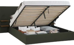 Lit-coffre complet avec tablettes et ports USB intégrés Lukas 160x200cm Tissu Vert