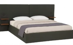 Lit-coffre complet avec tablettes et ports USB intégrés Lukas 160x200cm Tissu Vert