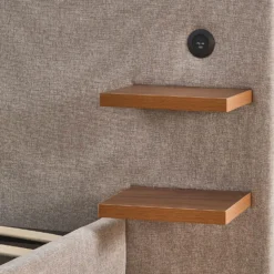 Lit-coffre complet avec tablettes et ports USB intégrés Lukas 140x190cm Tissu Taupe clair
