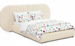 Lit coffre-complet avec tête de lit modulable Cocon 140x200cm Tissu Beige