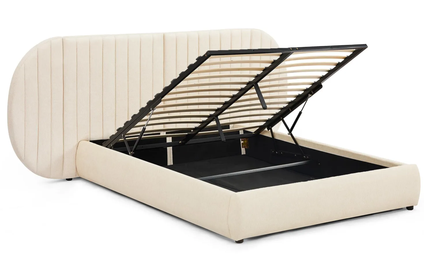 Lit coffre-complet avec tête de lit modulable Cocon 140x200cm Tissu Beige