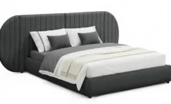 Lit-coffre complet avec tête de lit modulable Cocon 160x200cm Tissu Gris foncé