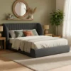 Lit coffre-complet avec tête de lit modulable Cocon 140x200cm Tissu Gris foncé