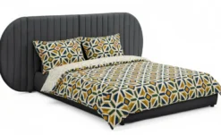 Lit coffre-complet avec tête de lit modulable Cocon 140x200cm Tissu Gris foncé