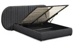 Lit coffre-complet avec tête de lit modulable Cocon 140x200cm Tissu Gris foncé