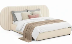 Lit-coffre complet avec tête de lit modulable Cocon 160x200cm Tissu Beige