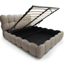 Lit-coffre design boule Bilbola avec sommier relevable 160x200cm Velours Taupe