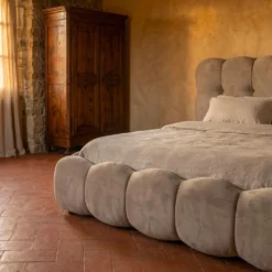 Lit-coffre design boule Bilbola avec sommier relevable 140x200cm Velours Taupe