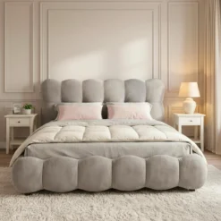 Lit-coffre design boule Bilbola avec sommier relevable 180x200cm Velours Gris
