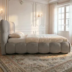 Lit-coffre design boule Bilbola avec sommier relevable 140x200cm Velours Gris