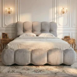 Lit-coffre design boule Bilbola avec sommier relevable 140x200cm Velours Gris