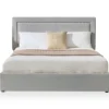 Lit coffre Sandiego avec sommier relevable 160x200cm et tête de lit cloutée Velours Gris clair