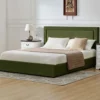 Lit coffre Sandiego avec sommier relevable 160x200cm et tête de lit cloutée Velours Kaki