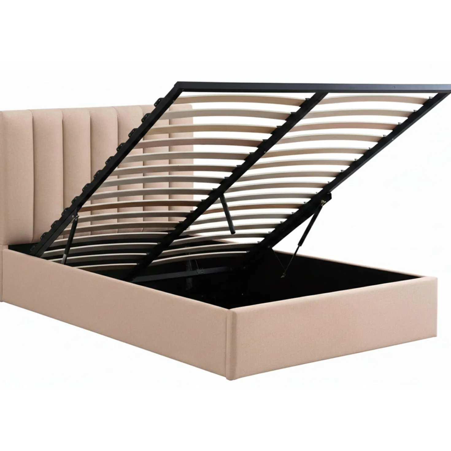 Lit Coffre Songe + Sommier Tissu Beige 140cm