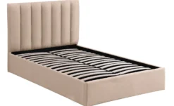 Lit Coffre Songe + Sommier Tissu Beige 140cm