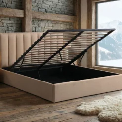 Lit Coffre Songe + Sommier Tissu Beige 180cm